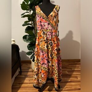 Vince Camuto Floral Midi Dress - Orange and Pink